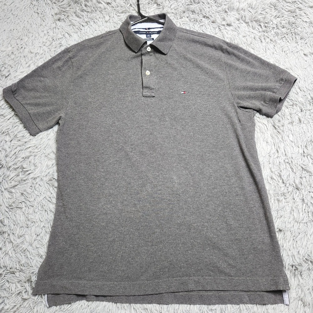 Tommy Hilfiger Polo Shirt Mens Large Gray Cotton Classic Fit Short Sleeve Casual
